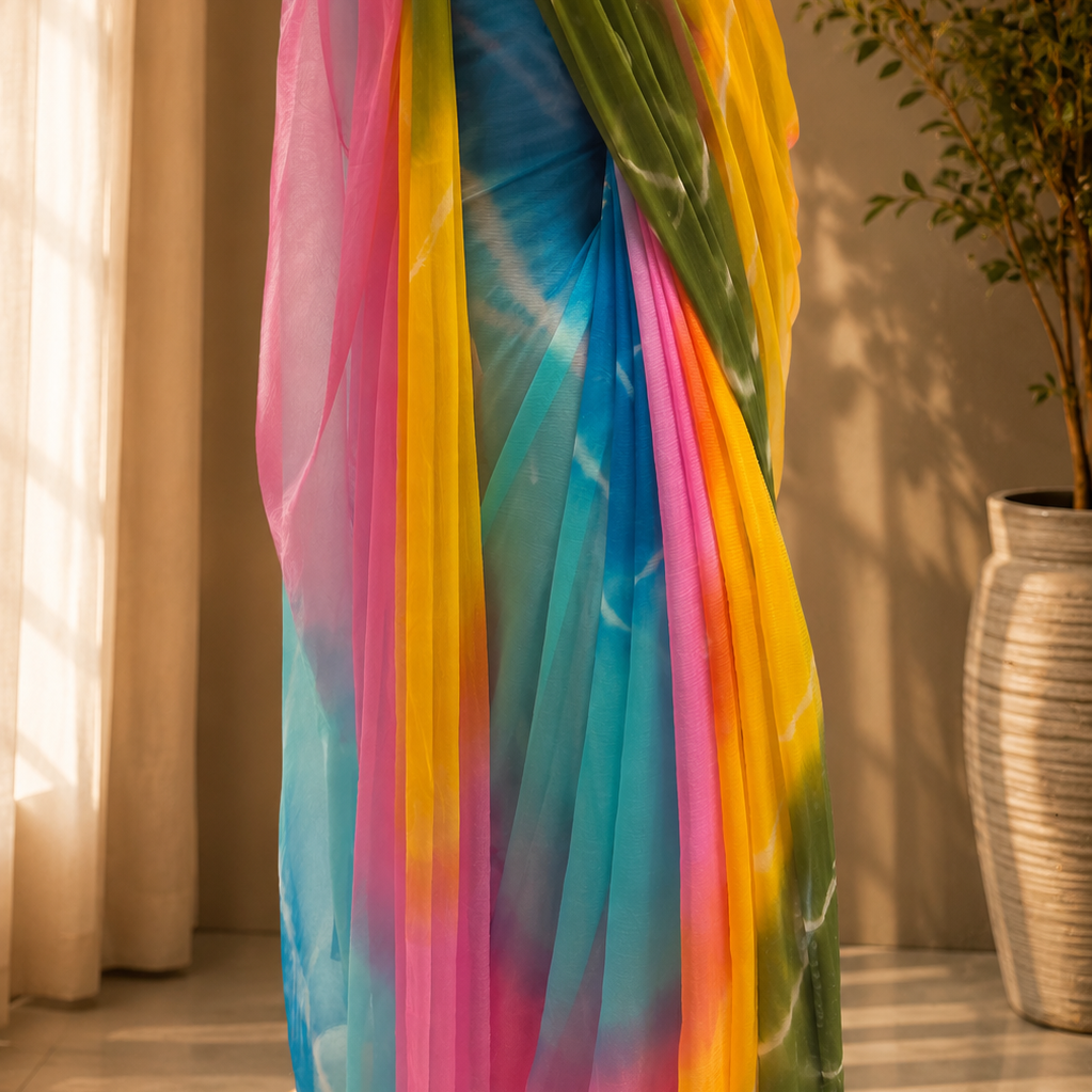 Pachrangi Leheriya Saree