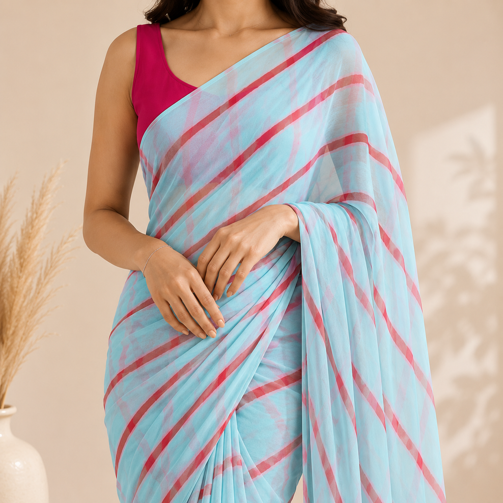 Pastel blue leheriya saree