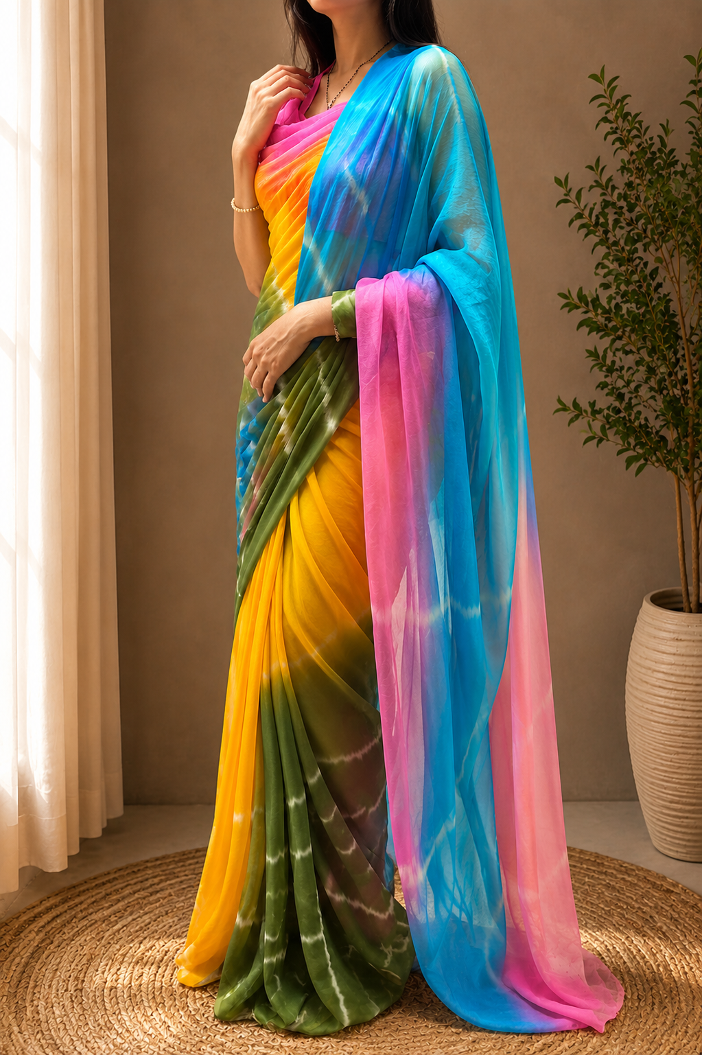 Pachrangi Leheriya Saree