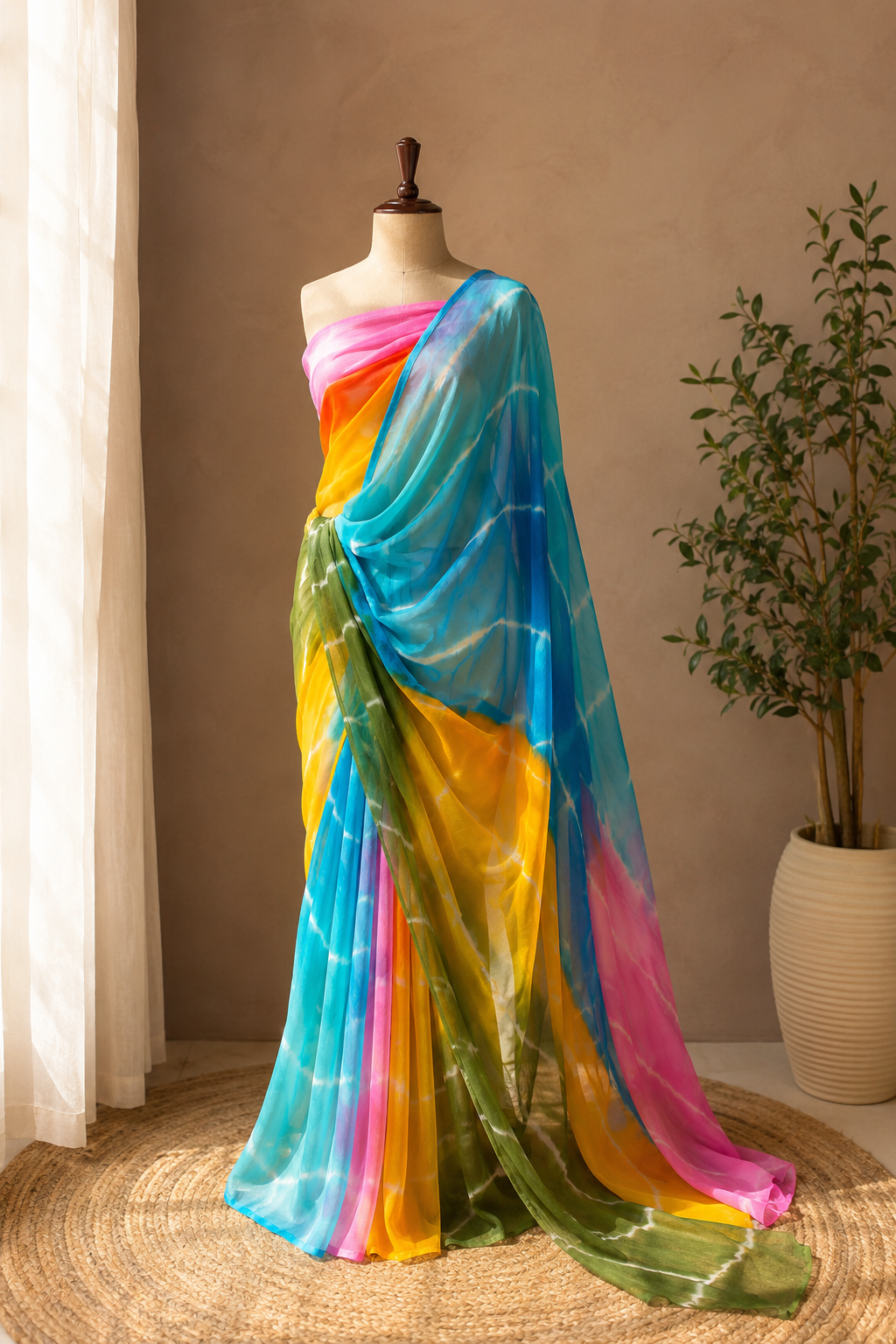 Pachrangi Leheriya Saree